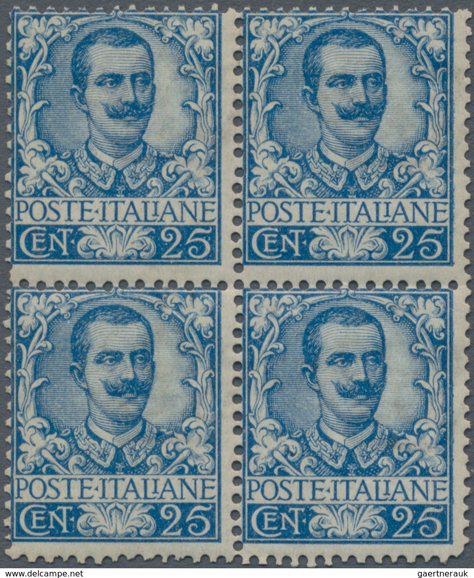 Italien - Besonderheiten: 1901, 25 Cent. Blue In Block Of Four Mint Never Hinged, Signed Diena And C - Zonder Classificatie