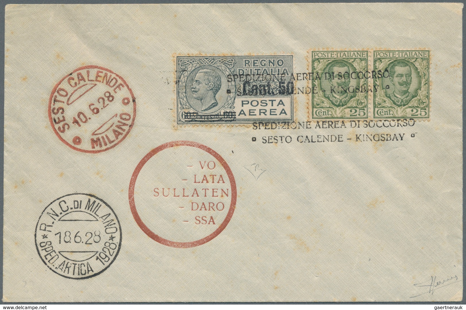 Italien - Besonderheiten: 1928, Polarfahrt Mit Dem Ballon "Italia", Frankiert Mit 2 X 25 C. Floreale - Unclassified