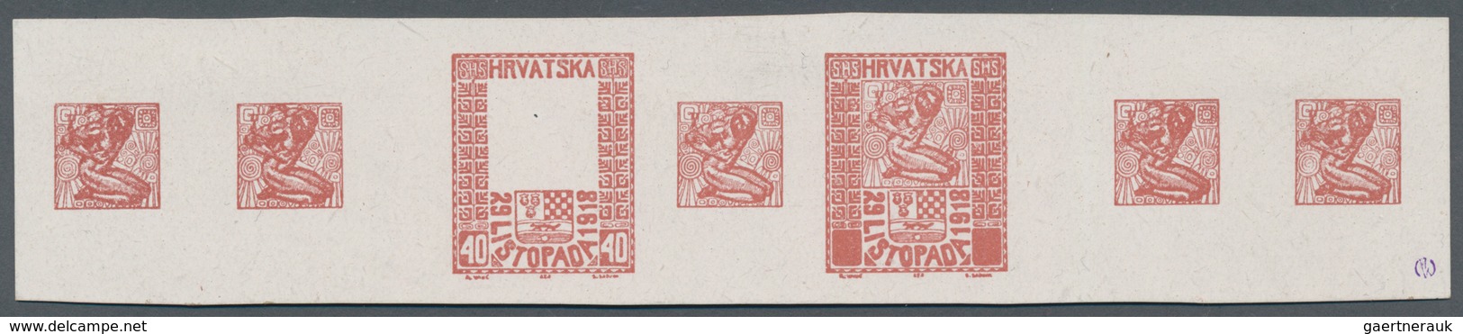 Jugoslawien: 1918. "Freedom For Croatia". 40 (Fil) Red-brown, Imperforated, Thick, White Chalky Cart - Andere & Zonder Classificatie