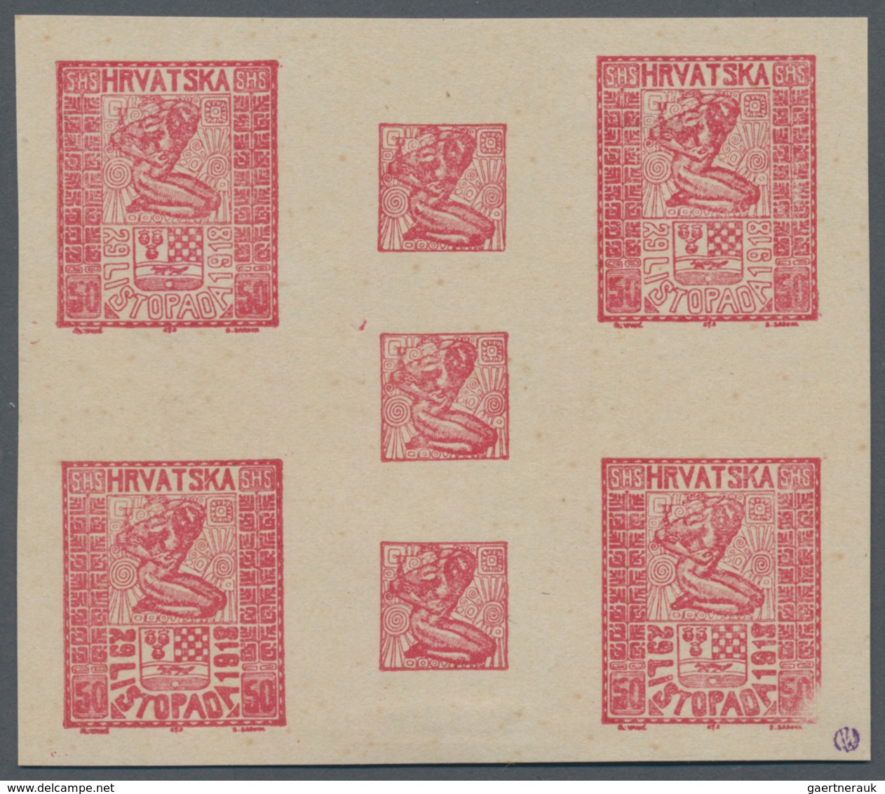 Jugoslawien: 1918. "Freedom For Croatia". 50 (Fil) Red, Imperforated, Soft Brwonish Wove Paper, 85 X - Other & Unclassified