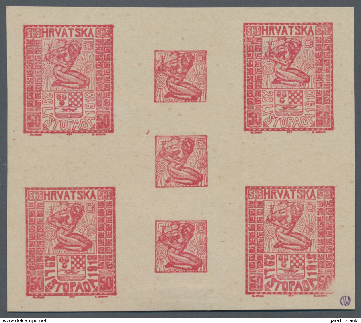 Jugoslawien: 1918. "Freedom For Croatia". 50 (Fil) Red, Imperforated, Soft Brwonish Wove Paper, 85 X - Andere & Zonder Classificatie
