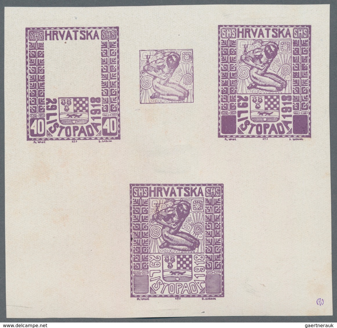 Jugoslawien: 1918. "Freedom For Croatia", 40 (Fil) Violet, Imperforated, White Chalky Paper, 115 X 1 - Sonstige & Ohne Zuordnung