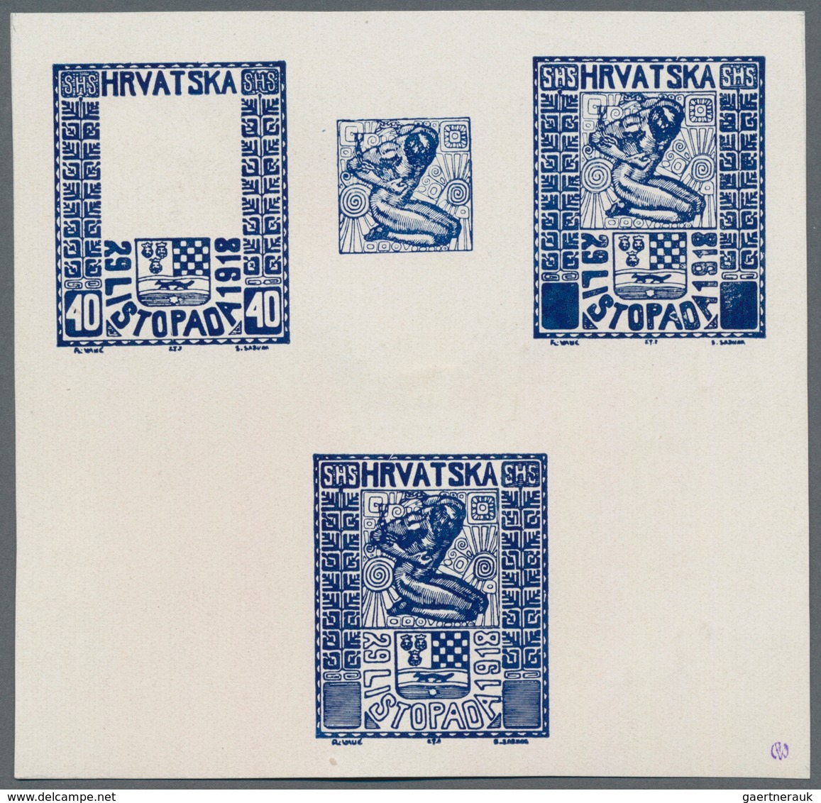 Jugoslawien: 1918. "Freedom For Croatia", 40 (Fil) Blue, Imperforated, White Chalky Paper, 115 X 109 - Other & Unclassified