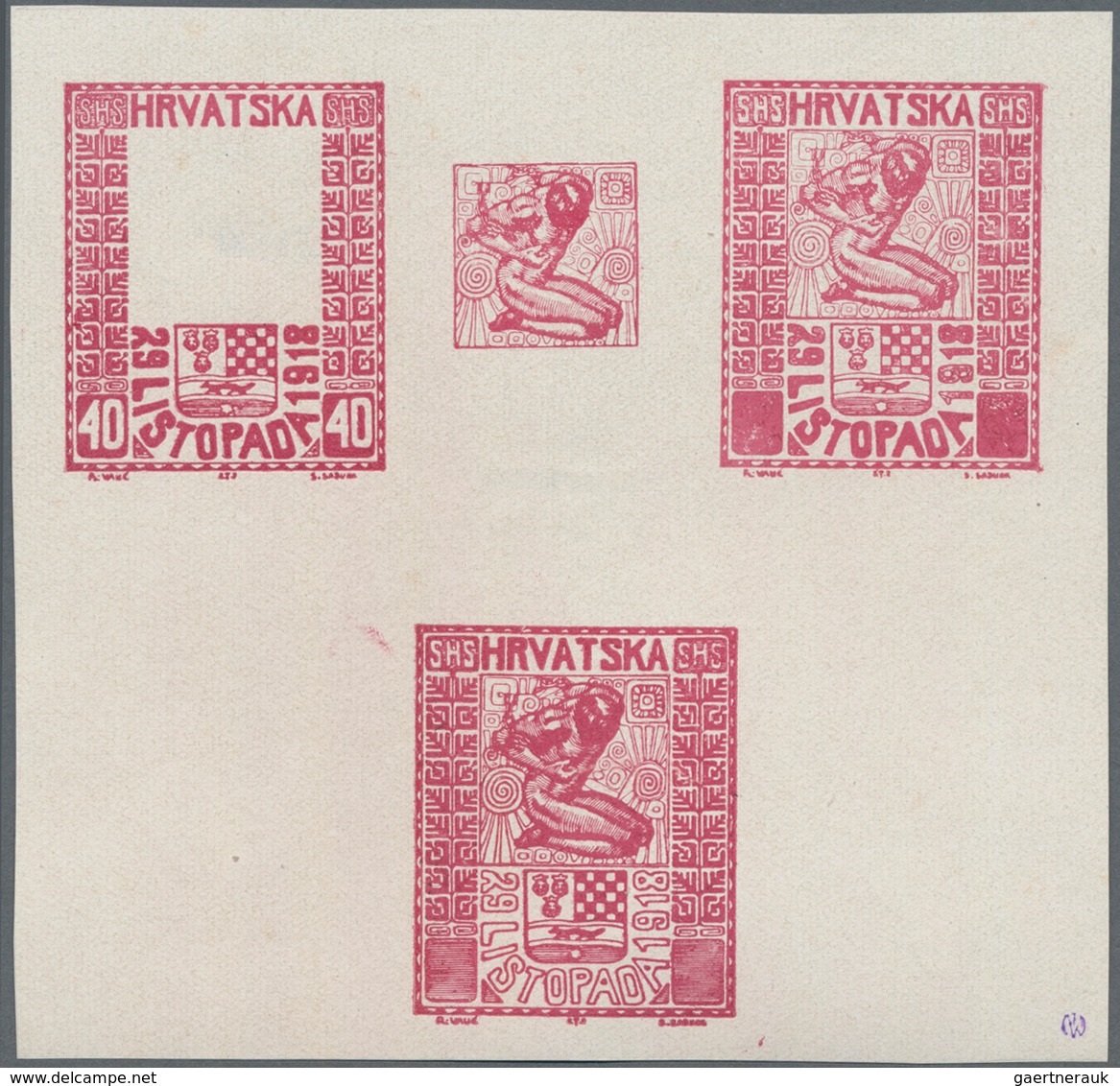 Jugoslawien: 1918. "Freedom For Croatia", 40 (Fil) Carmine, Imperforated, White Chalky Paper, 115 X - Autres & Non Classés