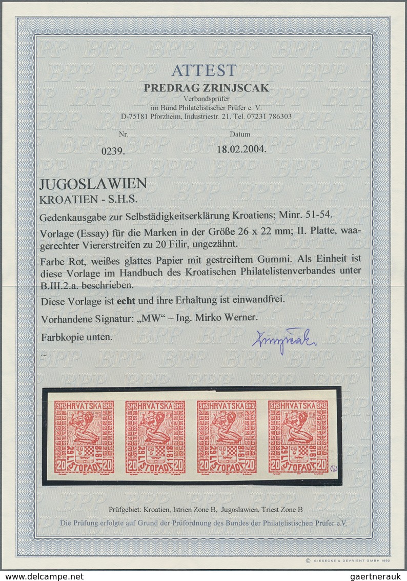 Jugoslawien: 1918. Freedom For Croatia. 20 (Fil) Red, IMPERFORATED, Smooth White Paper With White Di - Andere & Zonder Classificatie