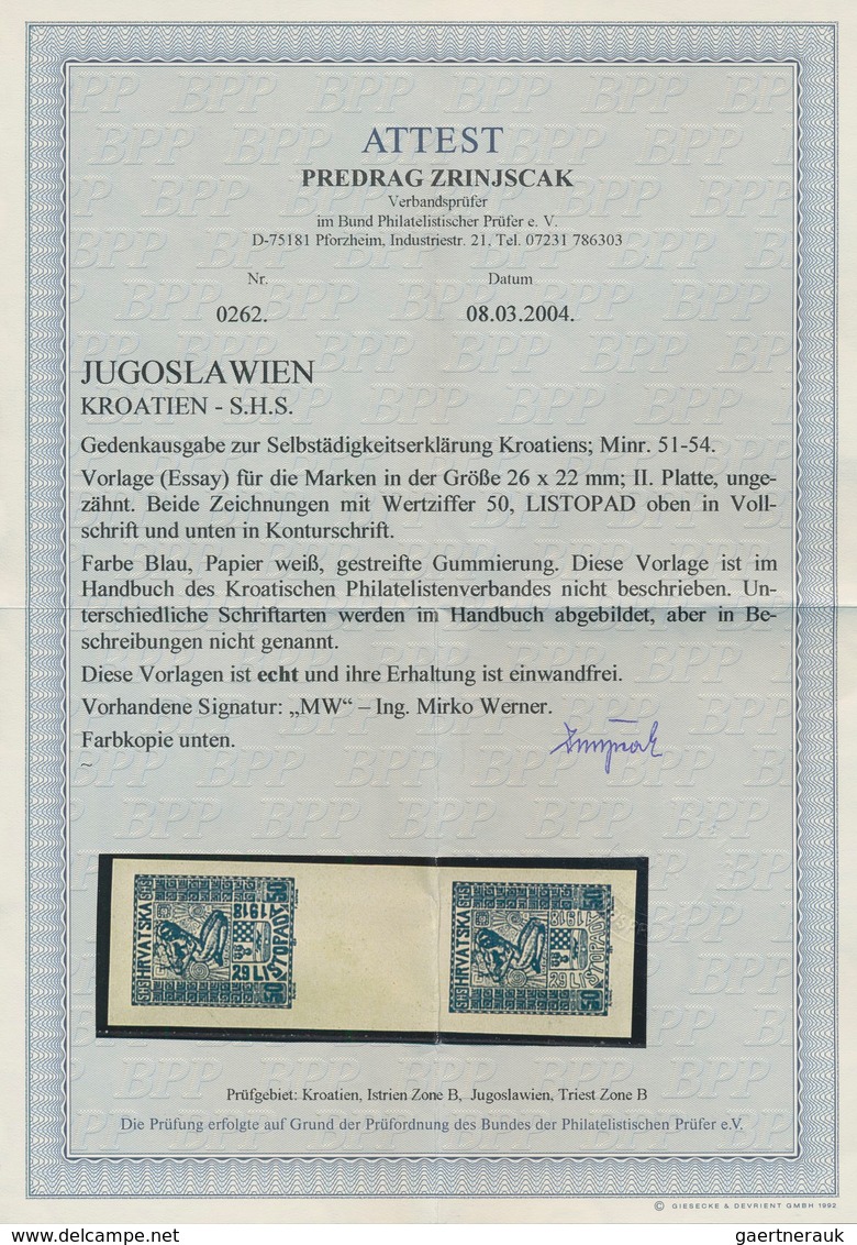 Jugoslawien: 1918, Independence, Group Of Six Imperforate Essays In Vertical Gutter Pairs (=twelve D - Andere & Zonder Classificatie