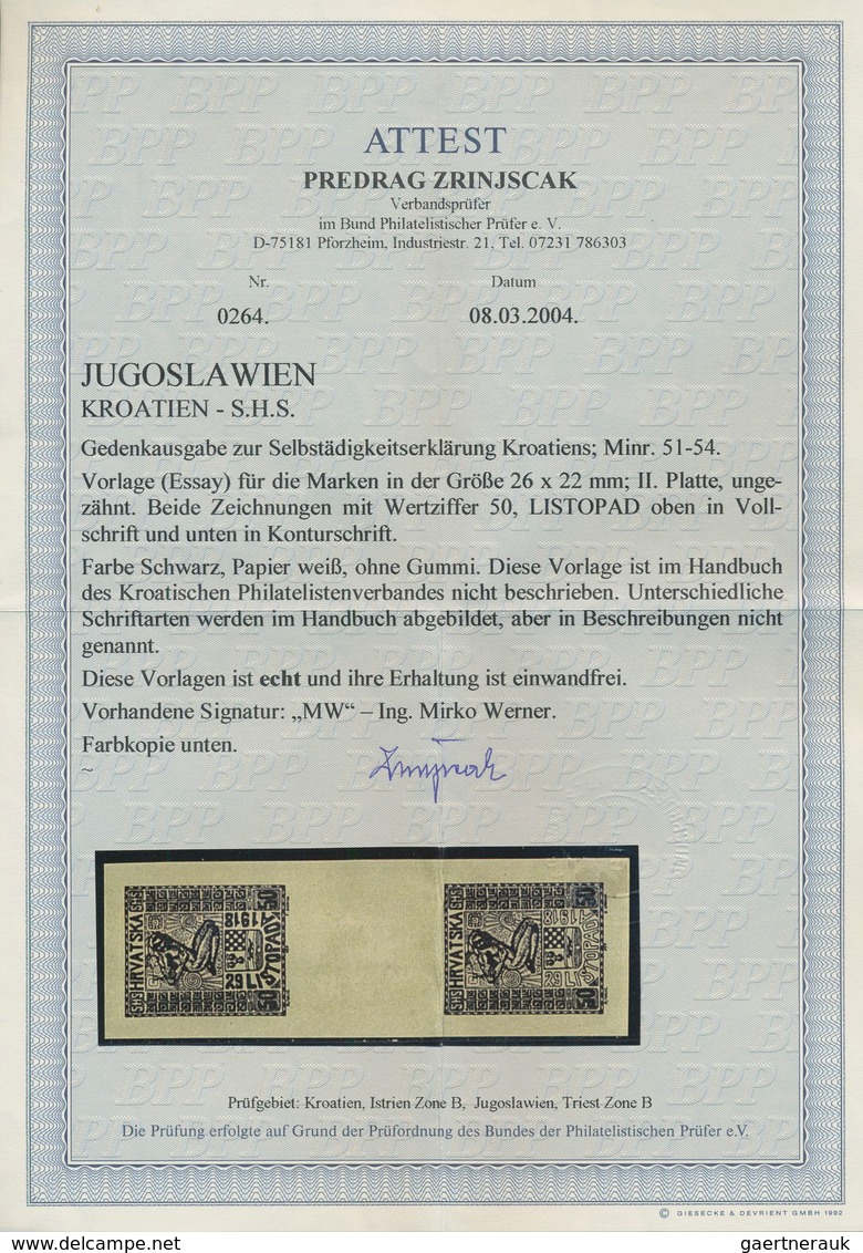 Jugoslawien: 1918, Independence, Group Of Six Imperforate Essays In Vertical Gutter Pairs (=twelve D - Other & Unclassified
