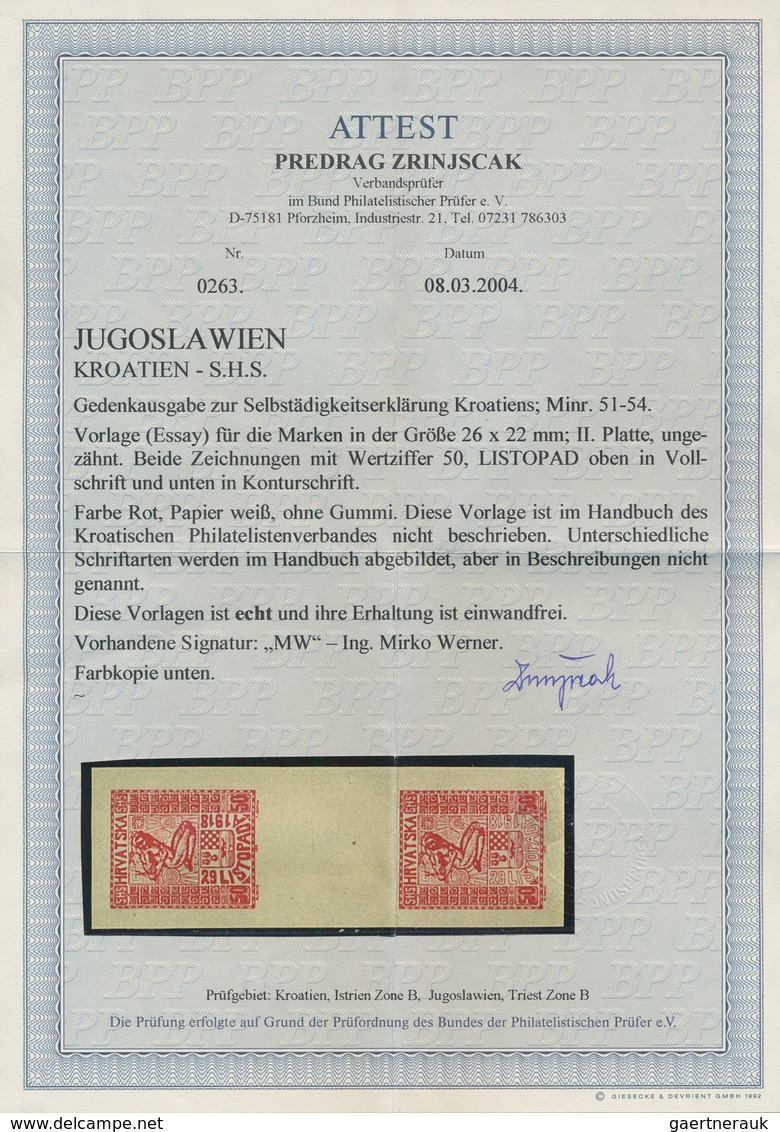 Jugoslawien: 1918, Independence, Group Of Six Imperforate Essays In Vertical Gutter Pairs (=twelve D - Other & Unclassified