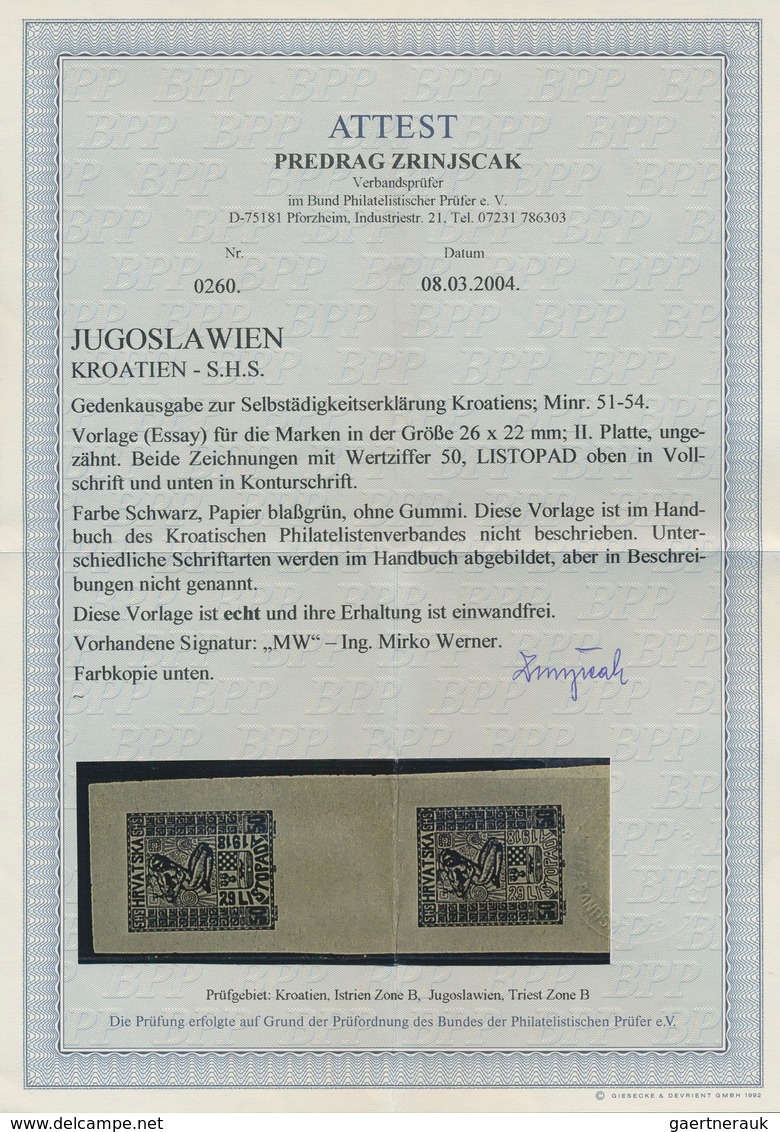 Jugoslawien: 1918, Independence, group of six imperforate essays in vertical gutter pairs (=twelve d