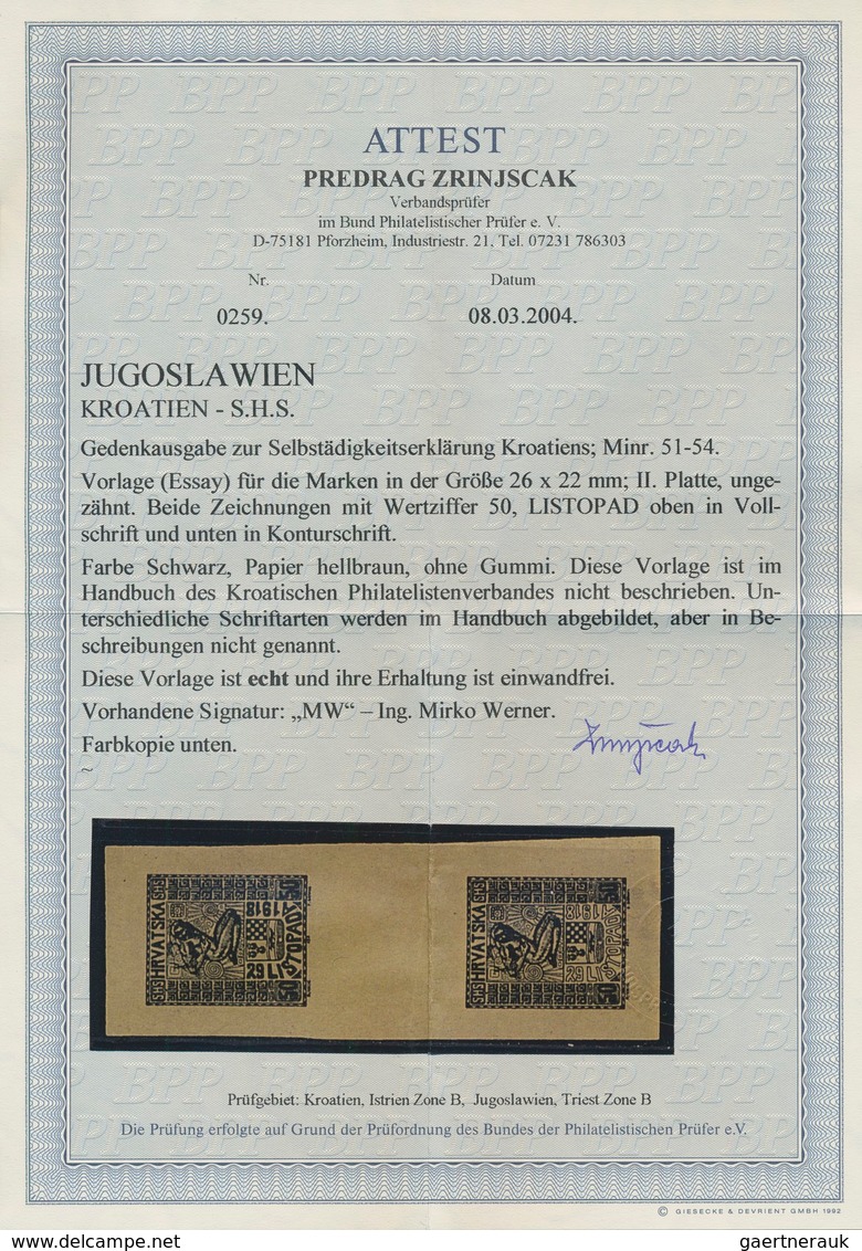 Jugoslawien: 1918, Independence, group of six imperforate essays in vertical gutter pairs (=twelve d