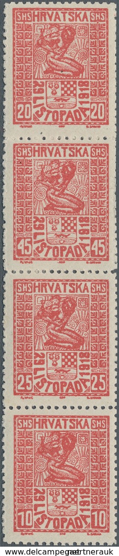 Jugoslawien: 1918. Freedom For Croatia. ESSAYS. 20 (Fil), 45 (Fil), 25 (Fil) And 10 (Fil), Red, Perf - Other & Unclassified