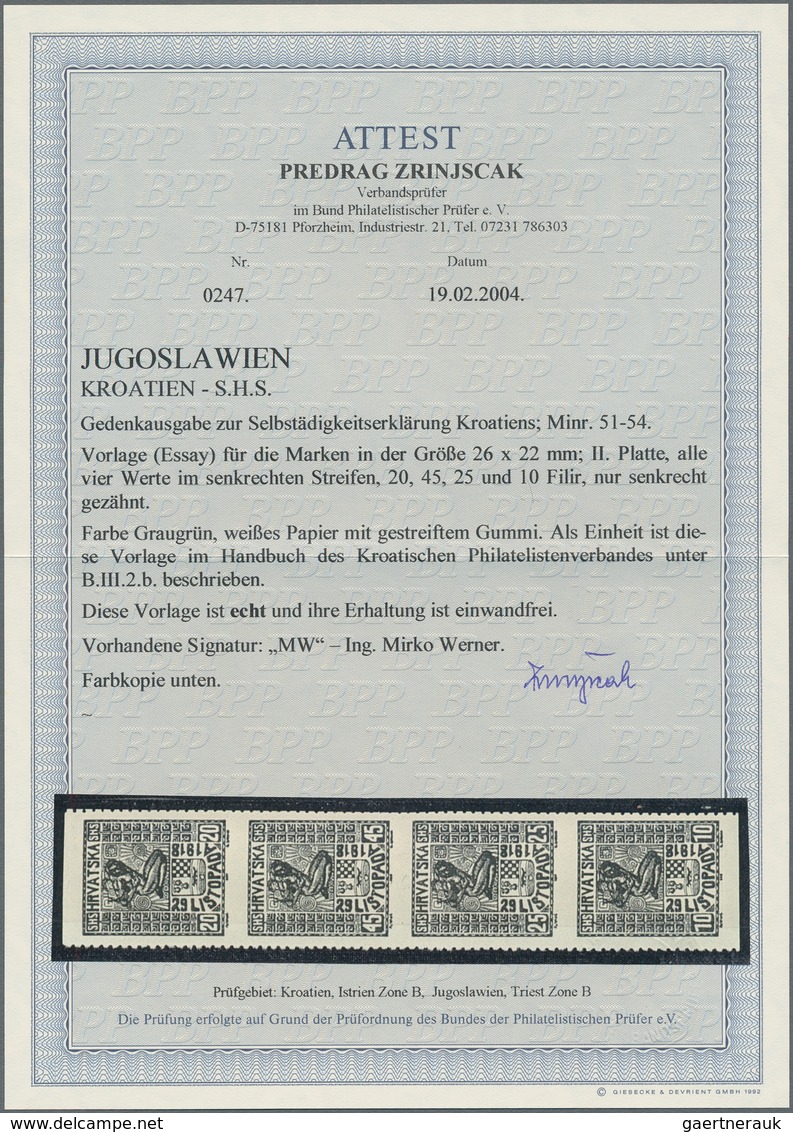 Jugoslawien: 1918. Freedom For Croatia. ESSAYS. 20 (Fil), 45 (Fil), 25 (Fil) And 10 (Fil), Grey-gree - Other & Unclassified