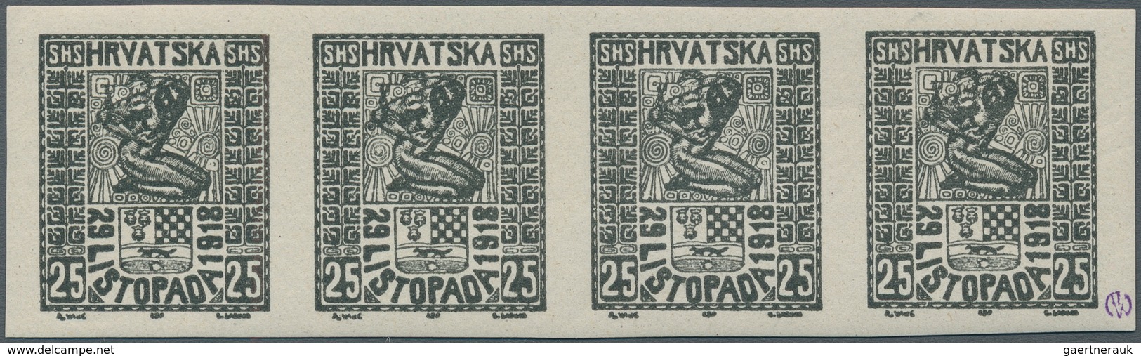 Jugoslawien: 1918. Freedom For Croatia. 25 (Fil) Dark Gray-green, IMPERFORATED, Smooth White Paper W - Other & Unclassified