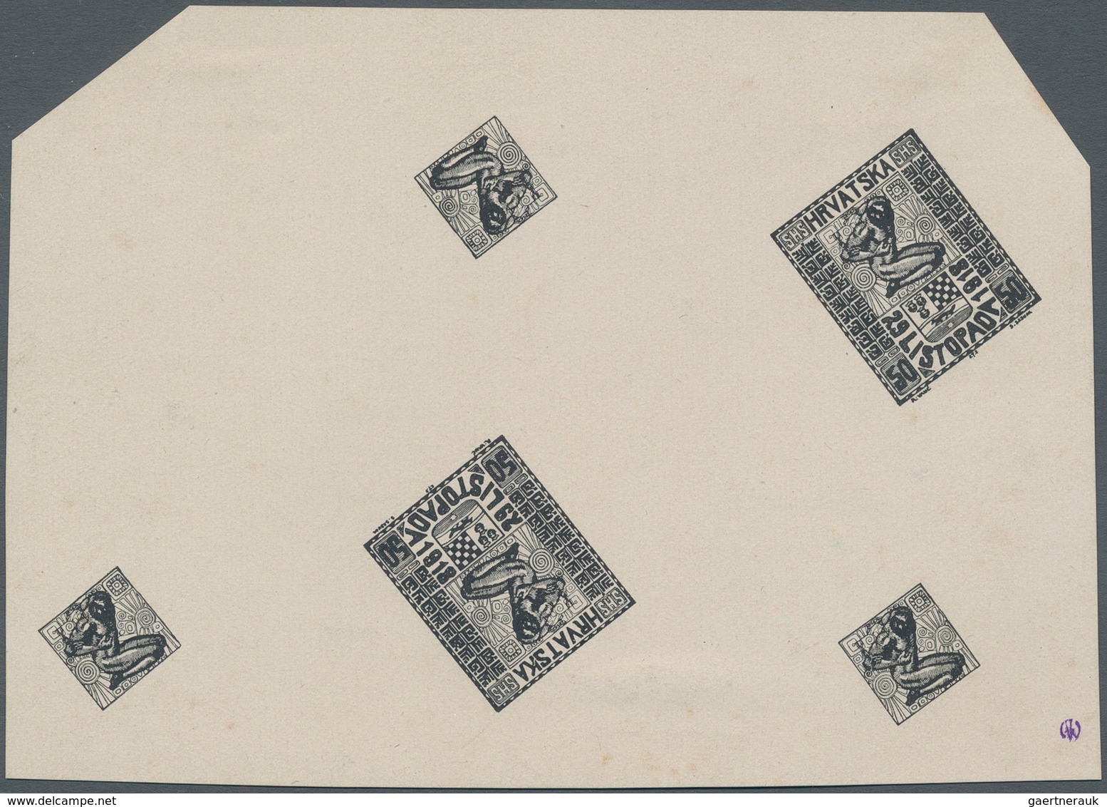 Jugoslawien: 1918. Freedom For Croatia. ESSAY (Unissued Value) 50 (Fil) Black, Imperforated, Thick, - Other & Unclassified