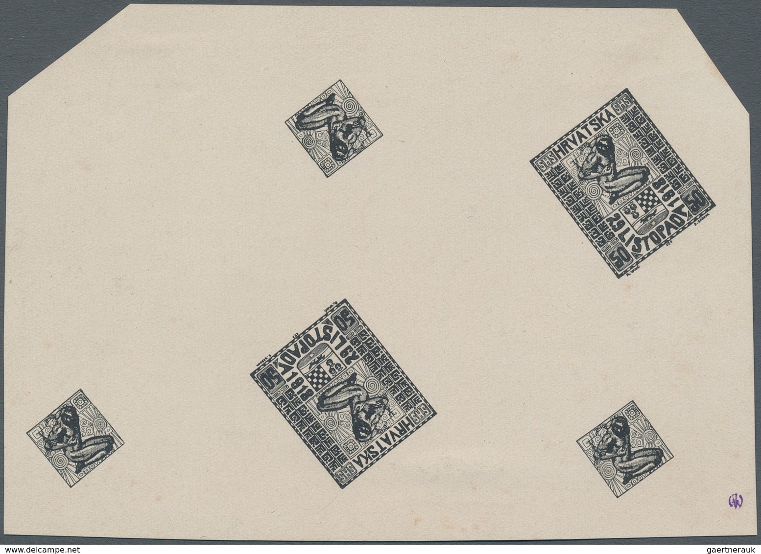 Jugoslawien: 1918. Freedom For Croatia. ESSAY (Unissued Value) 50 (Fil) Black, Imperforated, Thick, - Andere & Zonder Classificatie