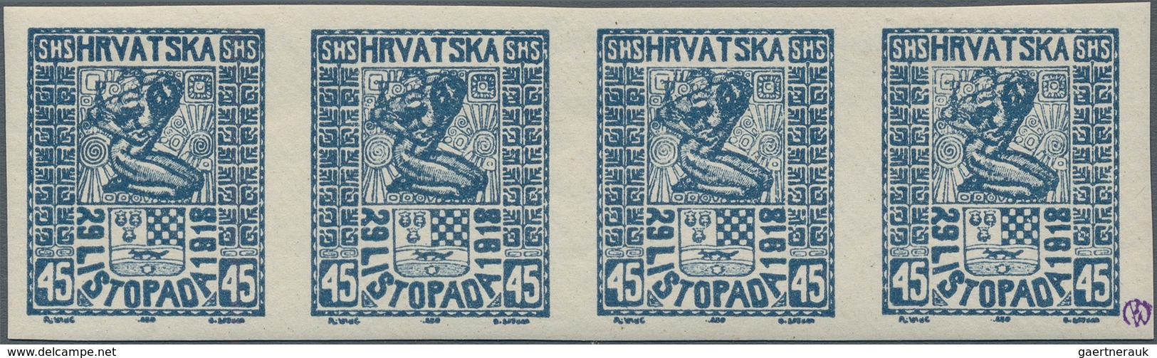 Jugoslawien: 1918. Freedom For Croatia. 45 (Fil) Blue, IMPERFORATED, Smooth White Paper With White D - Other & Unclassified
