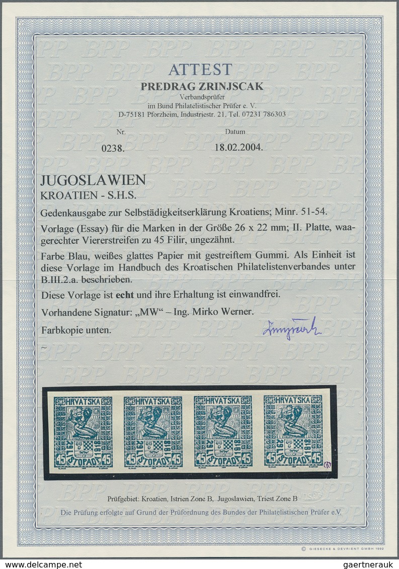 Jugoslawien: 1918. Freedom For Croatia. 45 (Fil) Blue, IMPERFORATED, Smooth White Paper With White D - Other & Unclassified