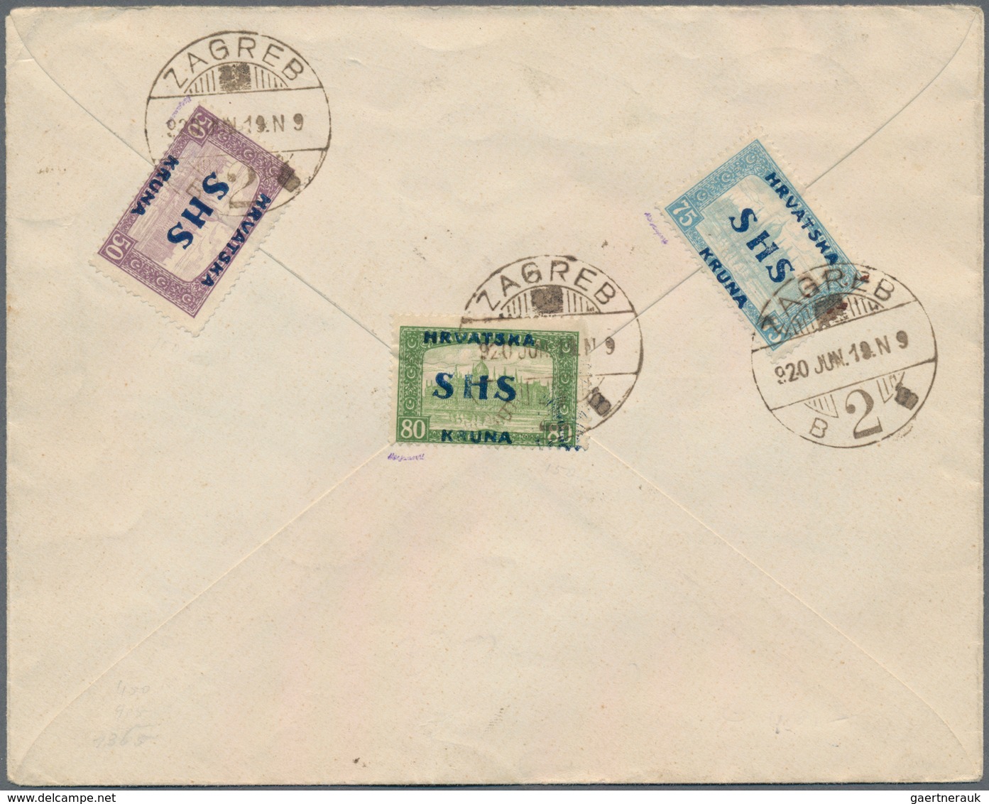 Jugoslawien: 1920, Registered Express Cover From "ZAGREB 19. JUN 1920" To Vukovar Bearing 14 Differe - Andere & Zonder Classificatie