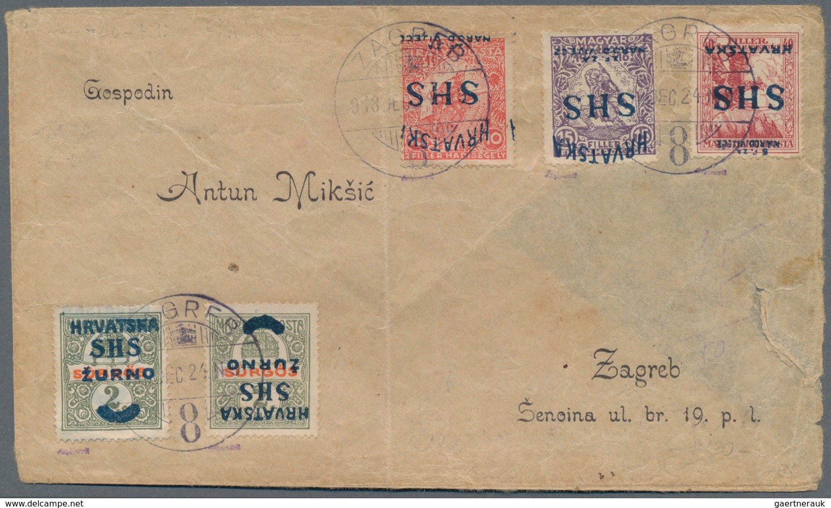 Jugoslawien: 1918. Spectacular Philatelic Cover Pearing Complet Set Of 3 S.H.S. Provisionlas On Hung - Other & Unclassified