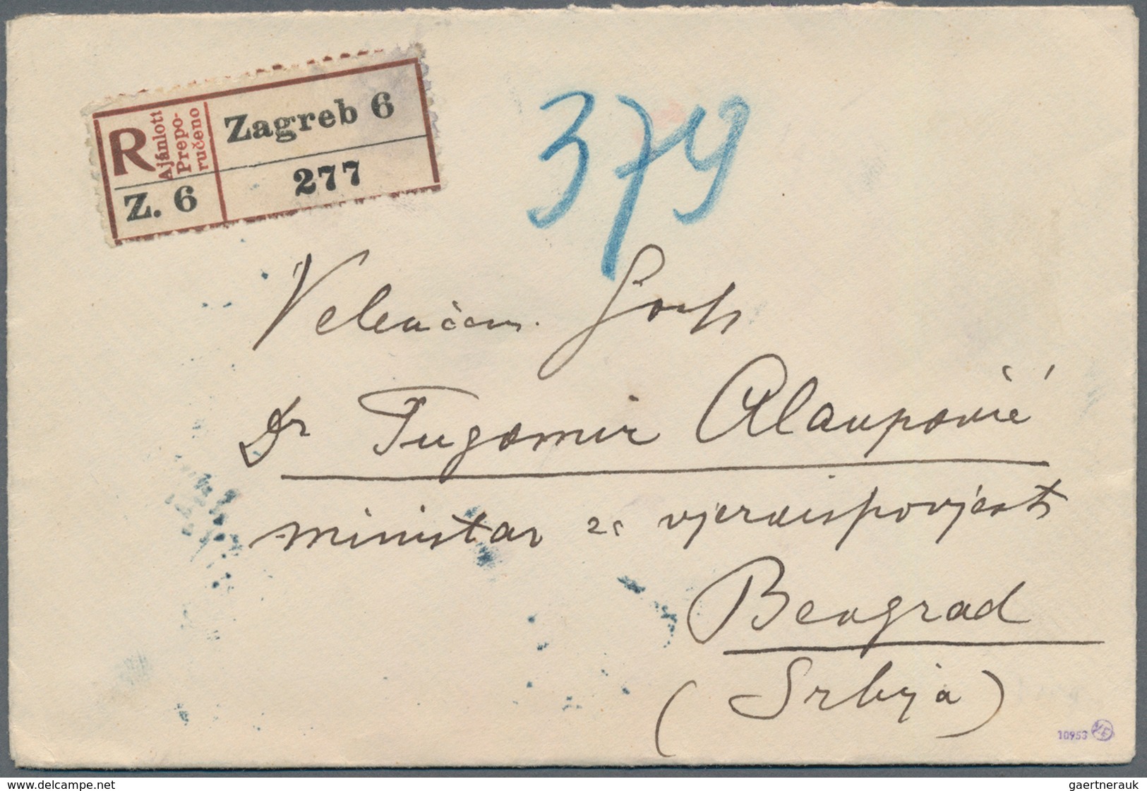 Jugoslawien: 1919. Registered Letter To A Government Minister In Belgrade, Old Style "R" Label Appli - Andere & Zonder Classificatie