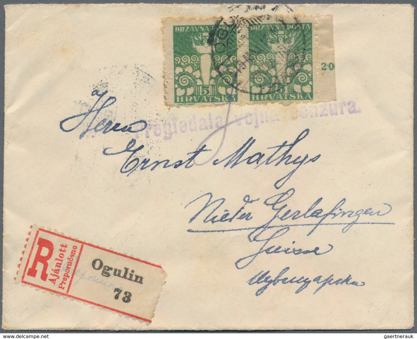 Jugoslawien: 1919. Two Registered Foreign Letters. The First Franked With 5 F And 40 F From The "Har - Sonstige & Ohne Zuordnung