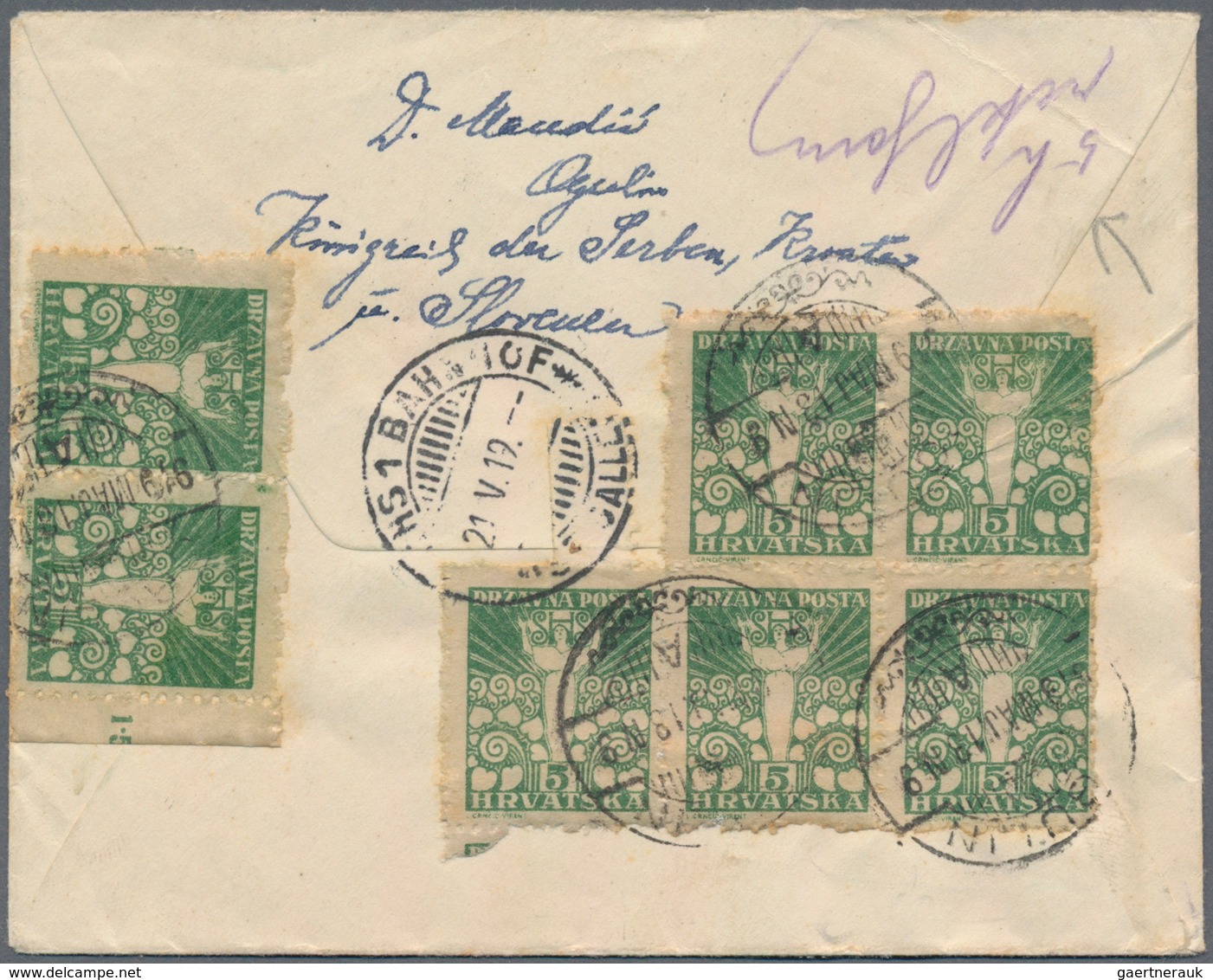 Jugoslawien: 1919. Two Registered Foreign Letters. The First Franked With 5 F And 40 F From The "Har - Sonstige & Ohne Zuordnung