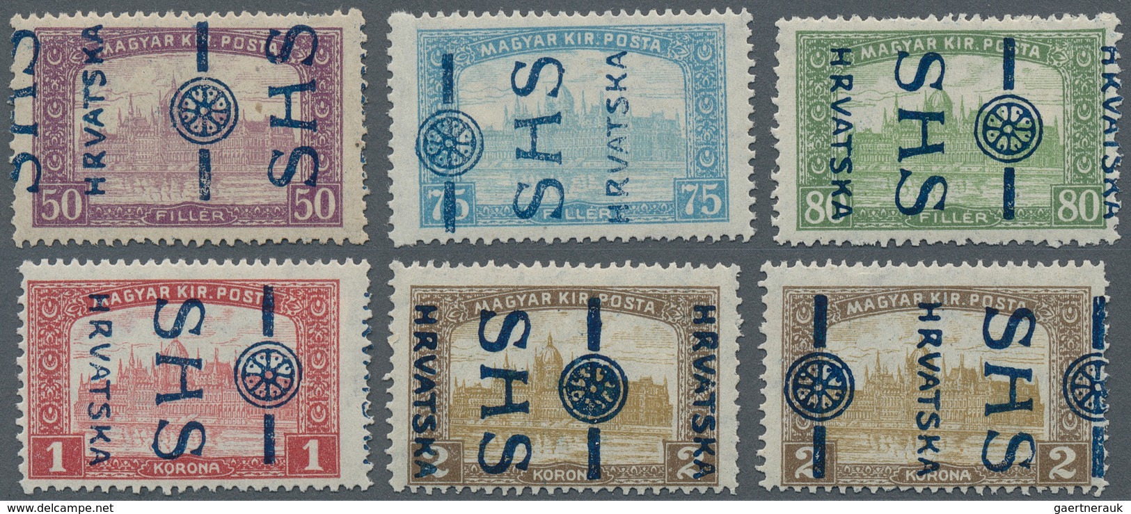 Jugoslawien: 1918. Parliament Provisionals. 50 F Dull Purple, 75f Turquise-blue, 80 F Yellow-green, - Other & Unclassified