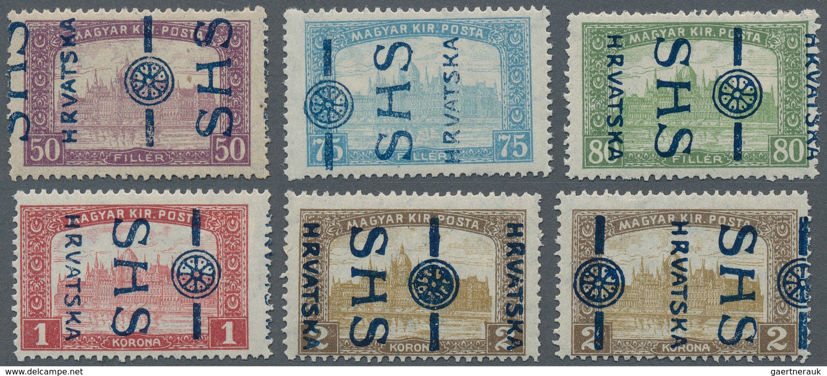 Jugoslawien: 1918. Parliament Provisionals. 50 F Dull Purple, 75f Turquise-blue, 80 F Yellow-green, - Andere & Zonder Classificatie