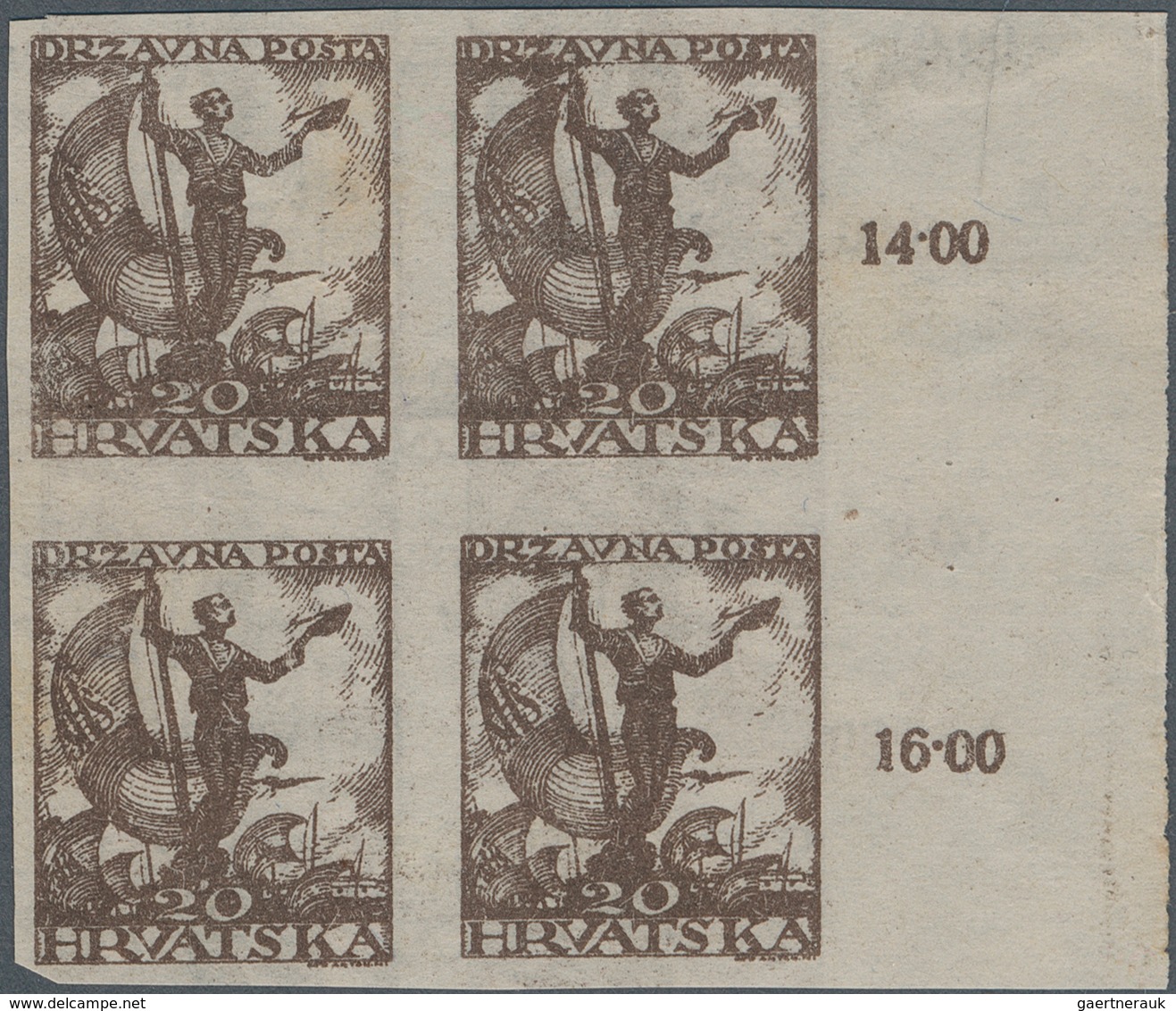 Jugoslawien: 1919. "Allegories Of Freedom" Definitives ("Sailor Witth Standard"). 20 F Brown, IMPERF - Other & Unclassified