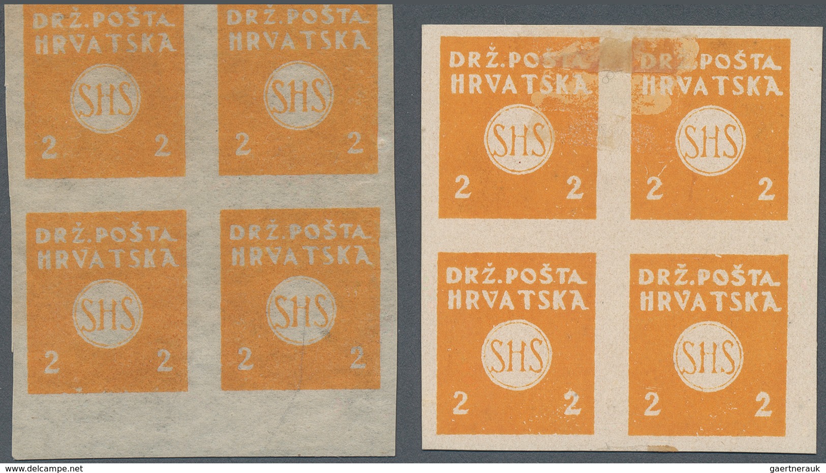 Jugoslawien: 1919. Newspaper Stamp. 2 H Orange-yellow, IMPERFORATED. VEry Fine Mint Marginal Block O - Andere & Zonder Classificatie
