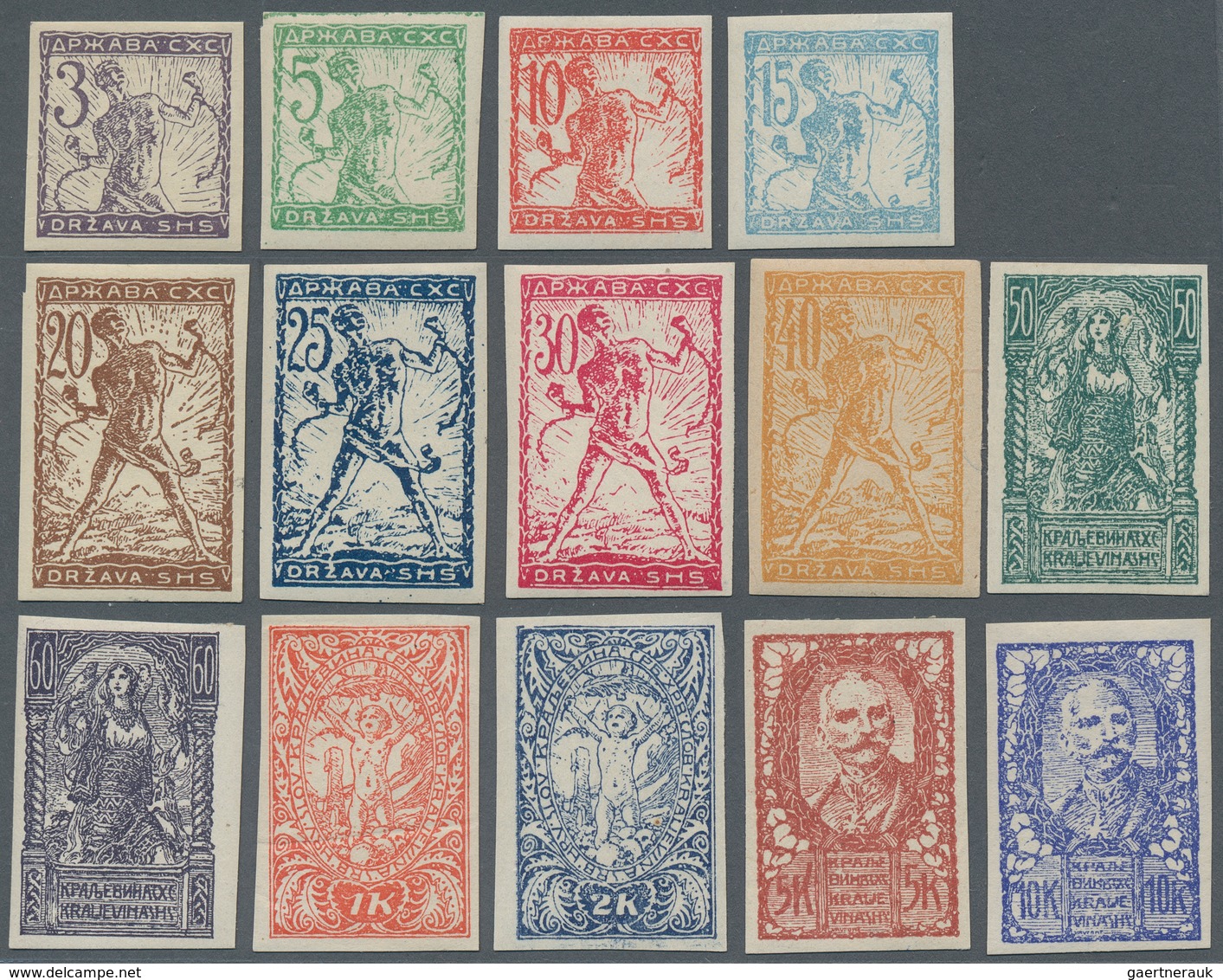 Jugoslawien: 1919. Chainbreaker. Typographed (Coarser Impressions), Complete Set Of 14 Values, IMPER - Other & Unclassified