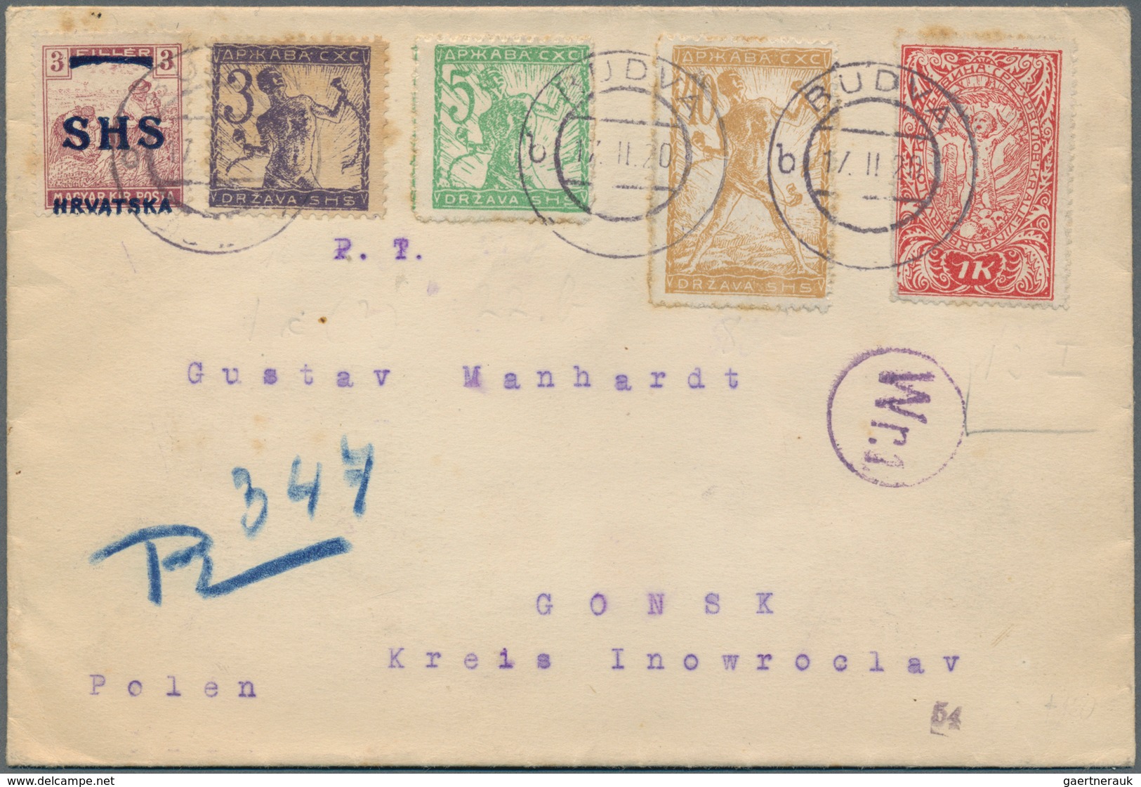 Jugoslawien: 1920. Registered Letter Addressed To A Prisoner Of War Camp In GONSK, Poland, Franked 3 - Other & Unclassified