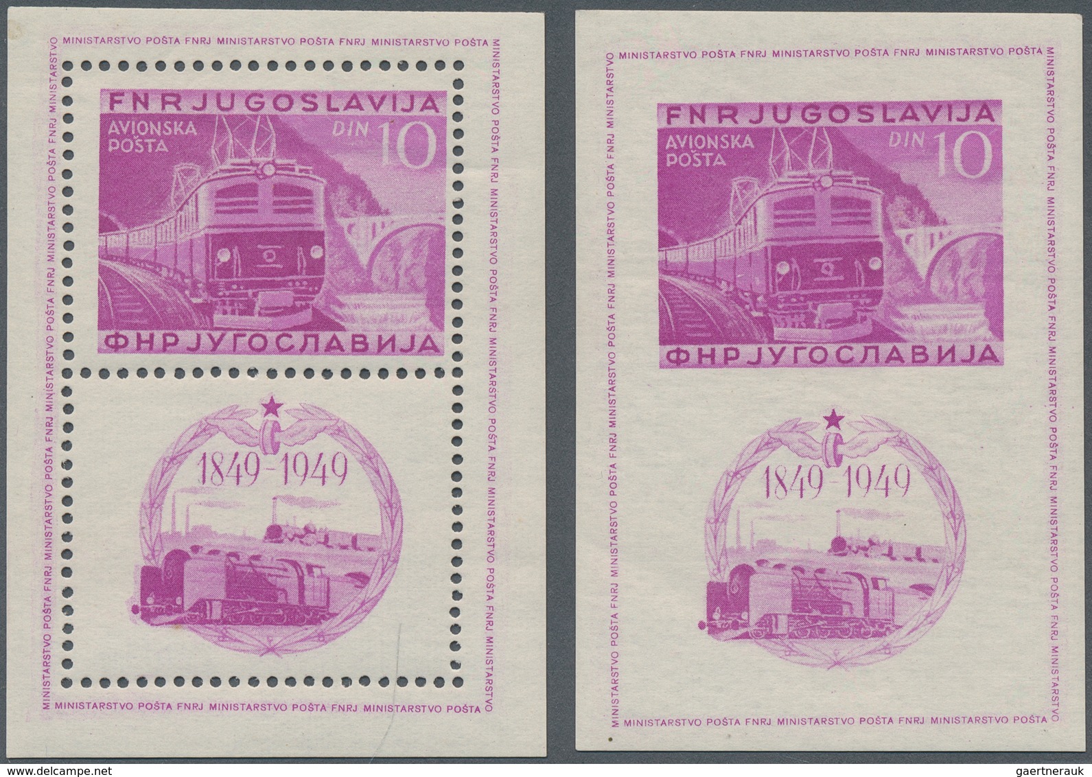 Jugoslawien: 1949. Railway Centenary. Mint Never Hinged Pair Of Miniature Sheets. Michel Cat 400 € ( - Other & Unclassified