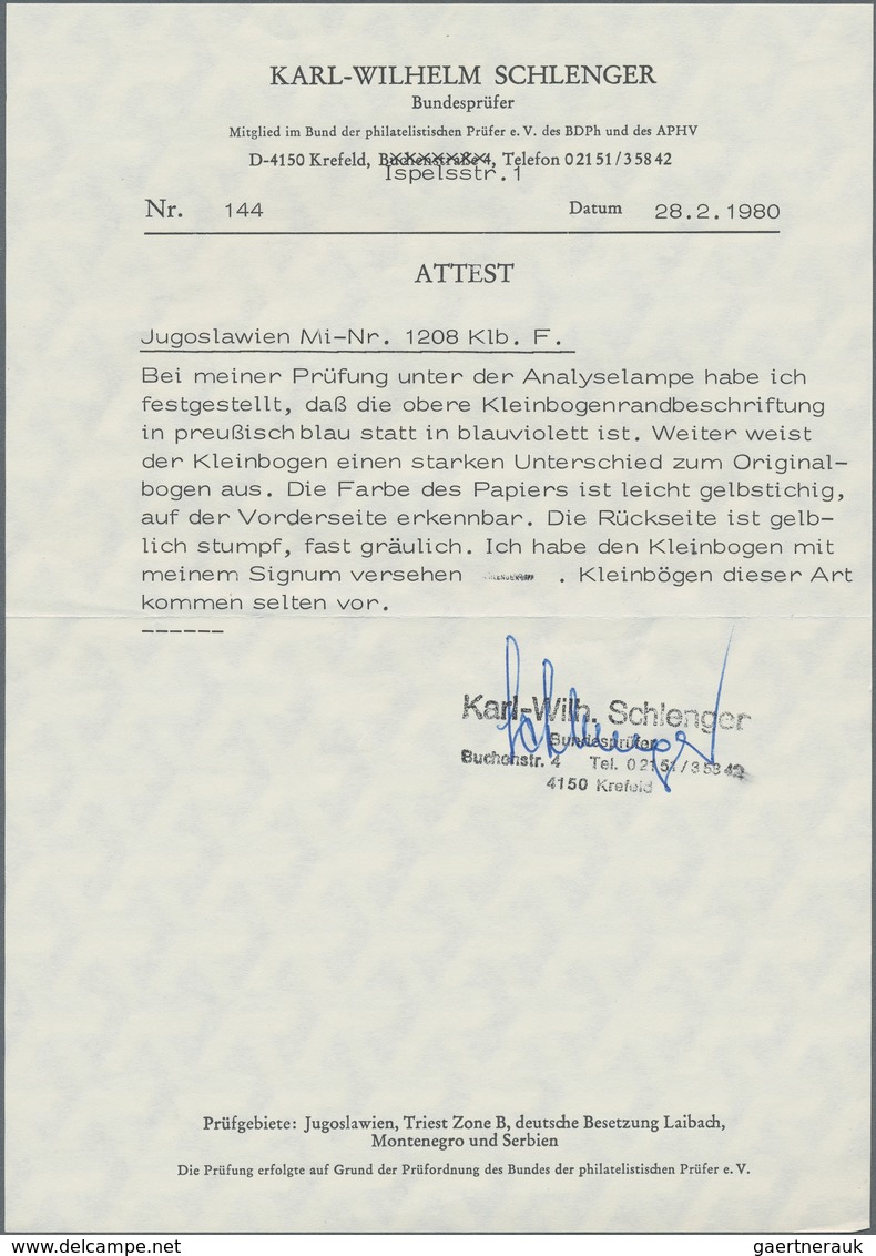 Jugoslawien: 1967, Geburtstags-Ausgabe Tito, Marke Zu 0.15 (Din) Postfrischer Kleinbogen Zu 15 Marke - Other & Unclassified