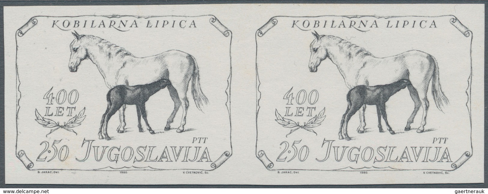 Jugoslawien: 1980 (25 June). 400th Anniversary Of Lipica Stud Farm. Variety, 2,50(D) Black, IMPERF. - Andere & Zonder Classificatie