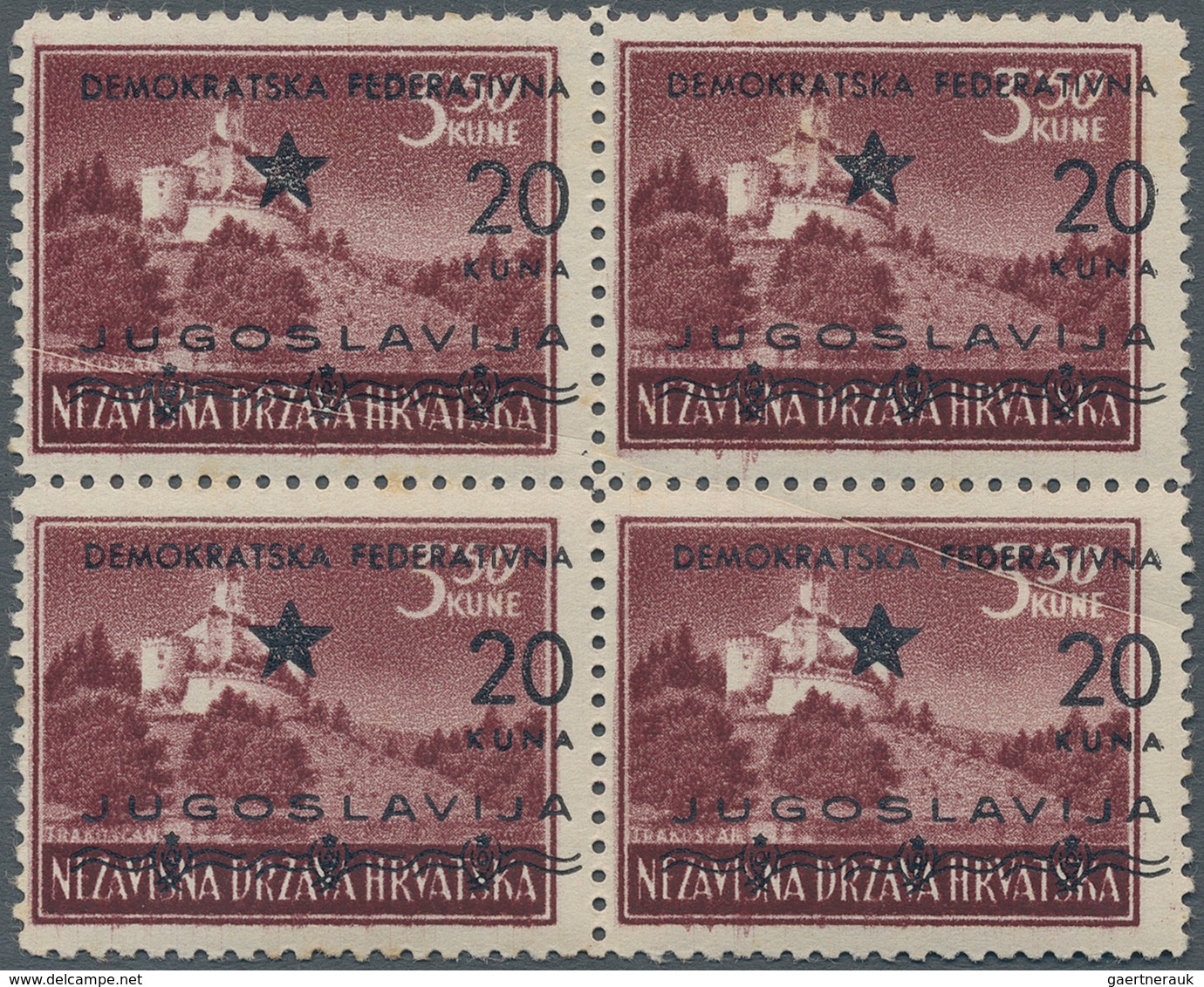 Jugoslawien - Volksrepubliken 1945: Kroatien: 1945 (1-21 Mar). SPLIT ISSUE. Variety 3,50K Purple-bro - Kroatië