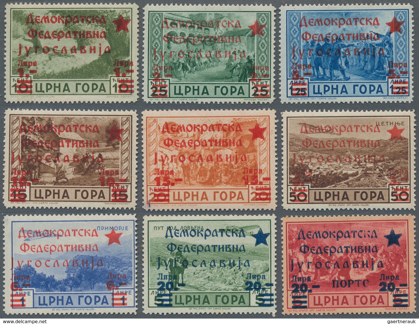 Jugoslawien - Volksrepubliken 1945: Montenegro: 1945. Cetinje Issue. Stamps Of Italian Occupation Ov - Other & Unclassified