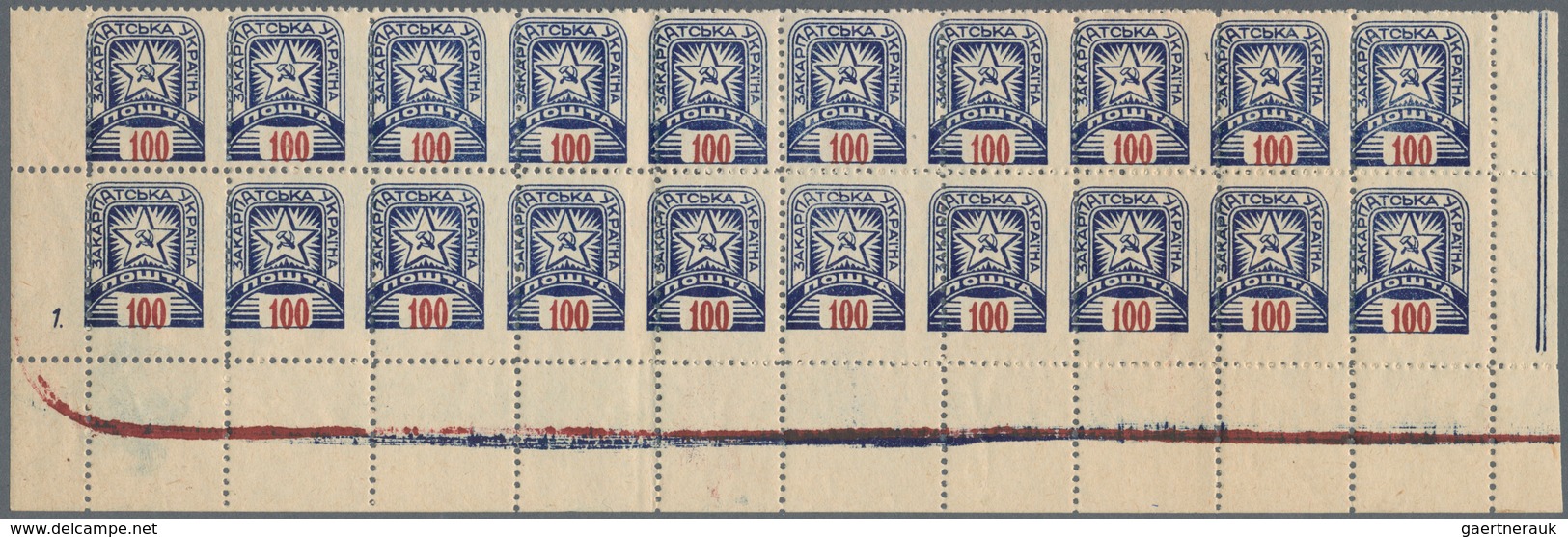 Karpaten-Ukraine: 1945. Devinitives ("Soviet Star"). 100 (F) Pale Blue And Lilac-red And 100 (F) Bla - Ukraine