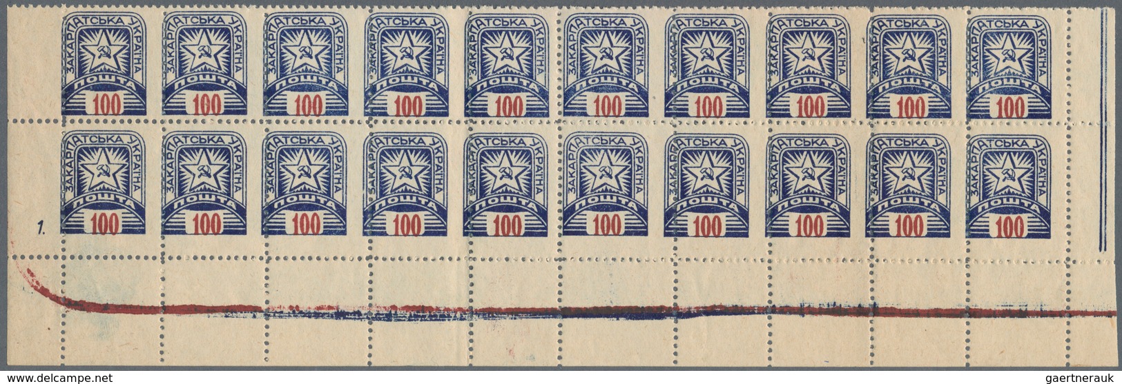 Karpaten-Ukraine: 1945. Devinitives ("Soviet Star"). 100 (F) Pale Blue And Lilac-red And 100 (F) Bla - Oekraïne
