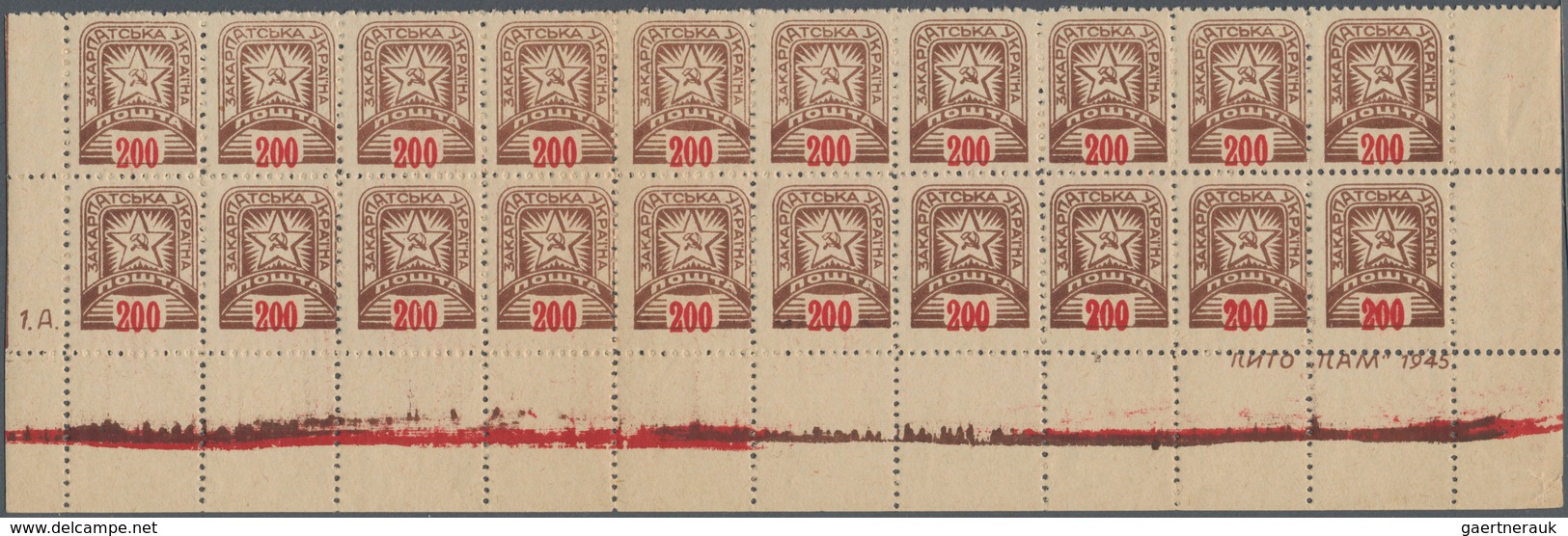 Karpaten-Ukraine: 1945. Definitives ("Soviet Star"). 200 (F) Brown And Lilac-red, Perf L 11 1/2. Two - Ukraine