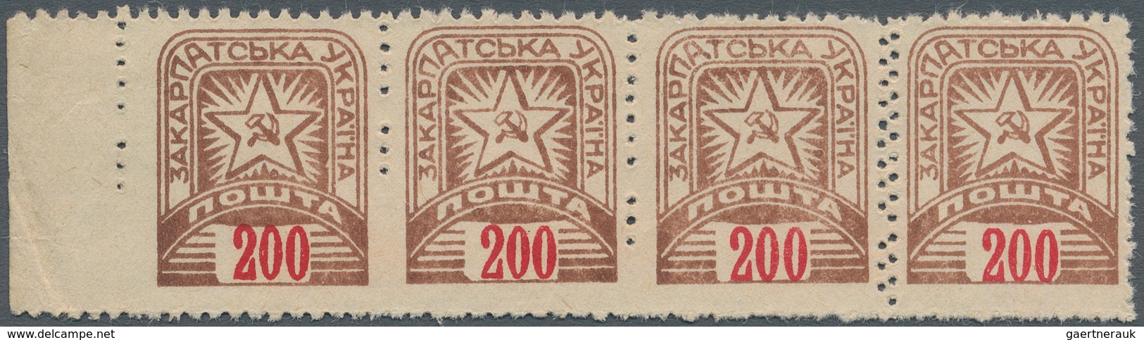 Karpaten-Ukraine: 1945 (June). Definitves, "SOVIET STAR". Variety, 200(F) Red And Brown, Perf L11 1/ - Oekraïne