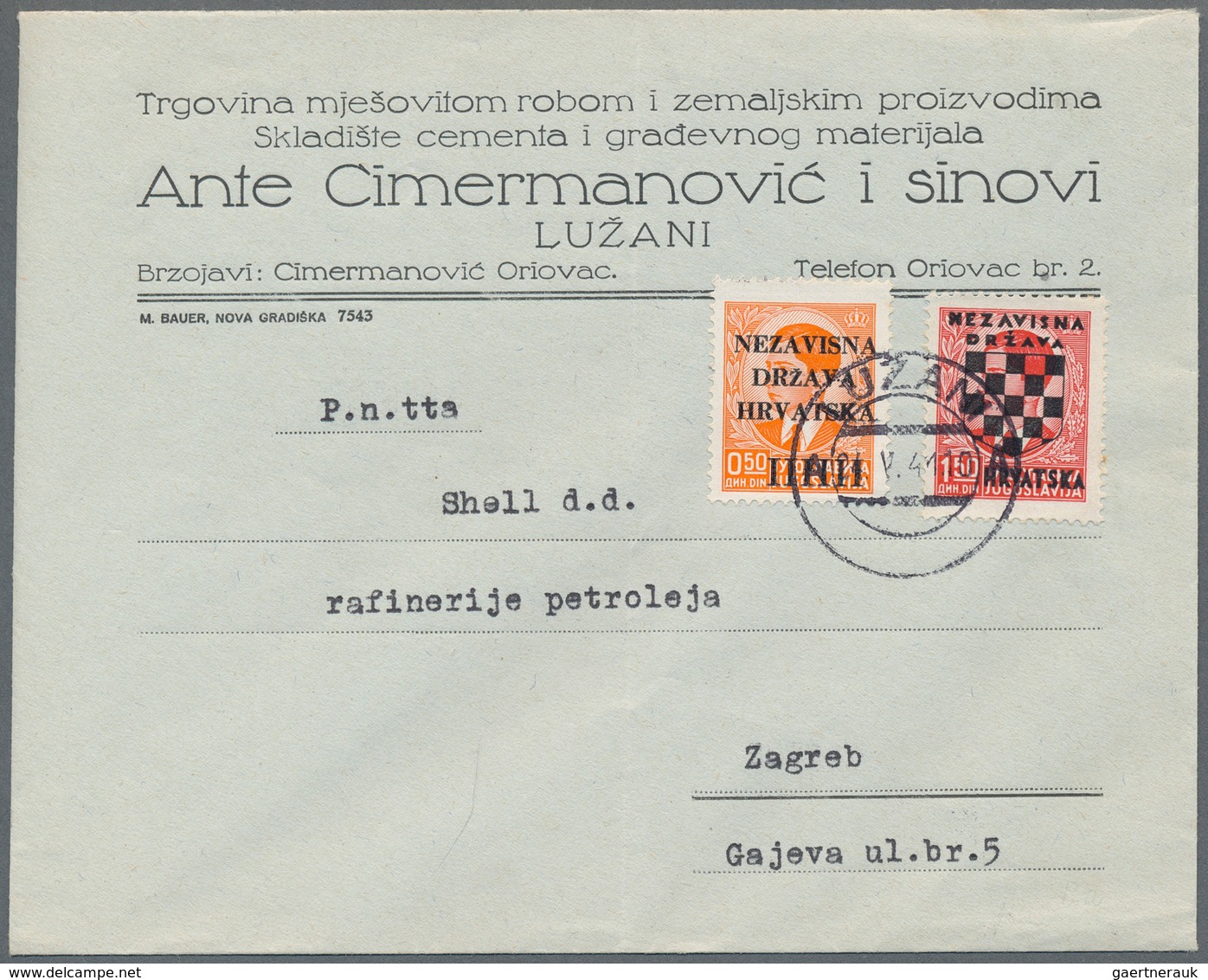 Kroatien: 1941. Printed Business Envelope To SHELL Co. Zagreb Branch, Franked 0,50 D Orange Of 1st C - Croatia