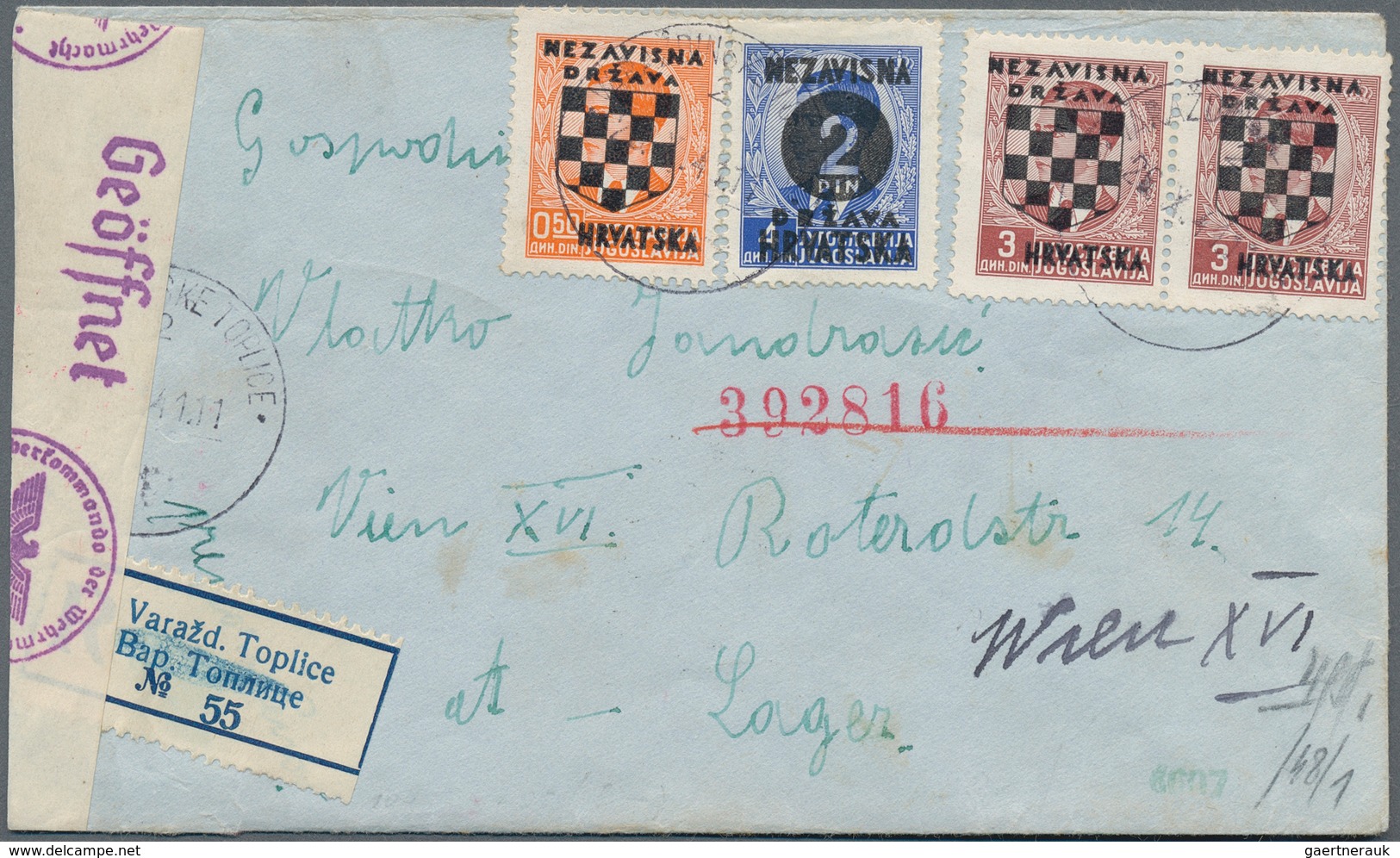 Kroatien:  1941. Registered Letter To An Address In Vienna, MIXED FRANKING, 0.50D Orange (Michel 10) - Croatia