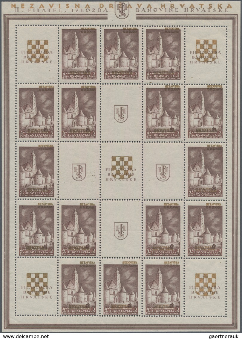 Kroatien: 1941, Yougoslavia 1st Stamp Exhibition In Slavonski Brod Set Of Two With Golden Overprint - Kroatië