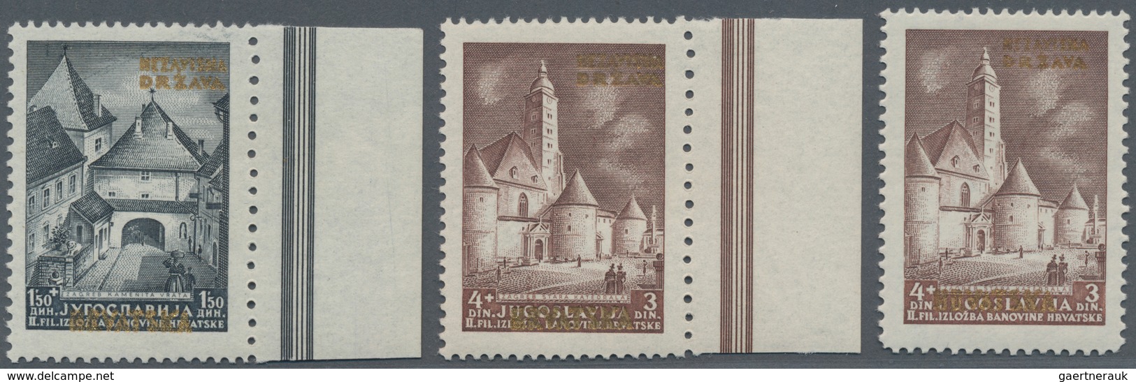 Kroatien: 1941, 1.50 Din. And 4 Din. With Gold Overprint From The Margin Of The Sheet, Perforated K - Croatia