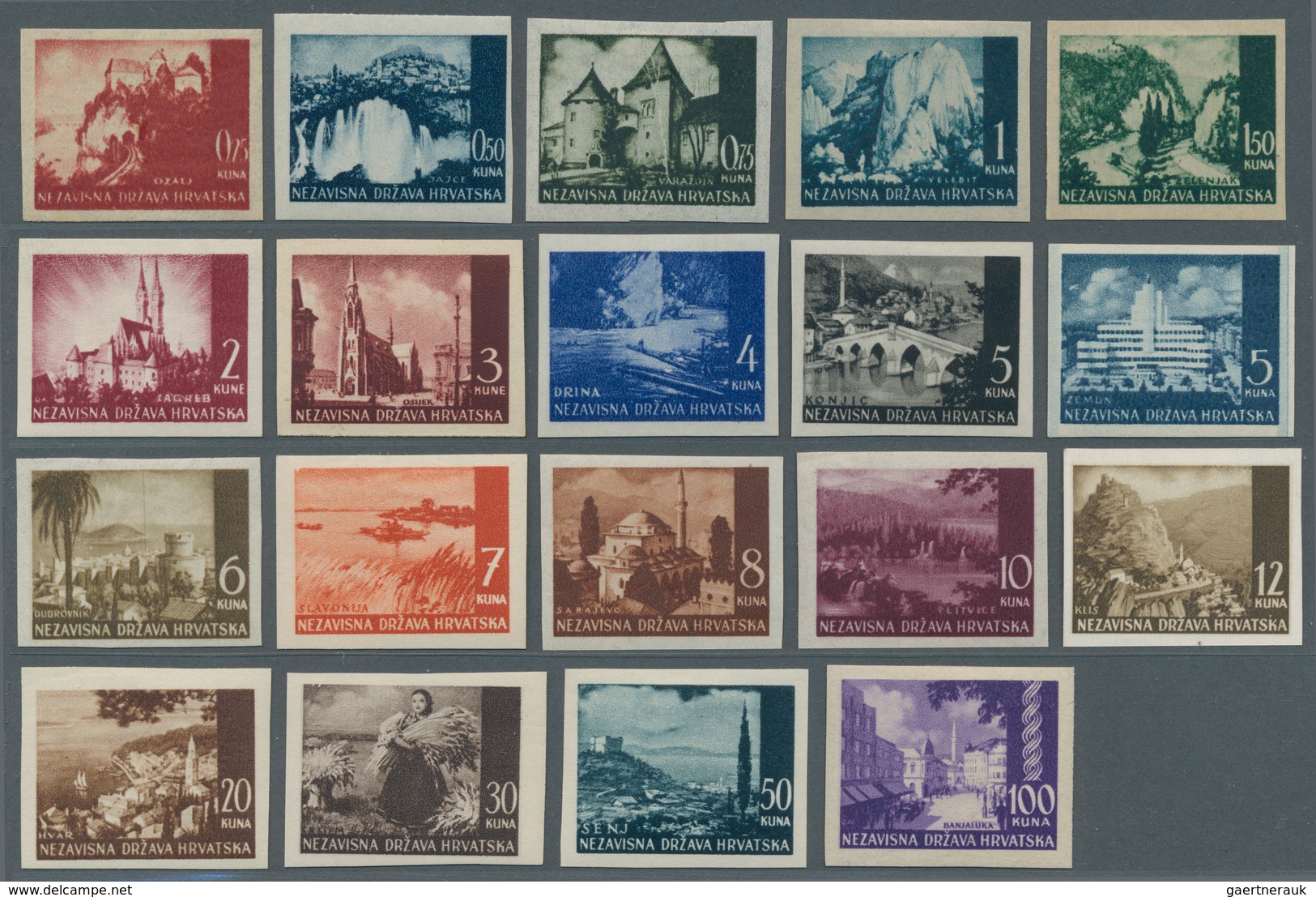 Kroatien: 1941 (15 Aug) - 1942 (7 Sep). Pictorials. Set Of Nineteen, IMPERF, Very Fine Mint/mint Nev - Croatia