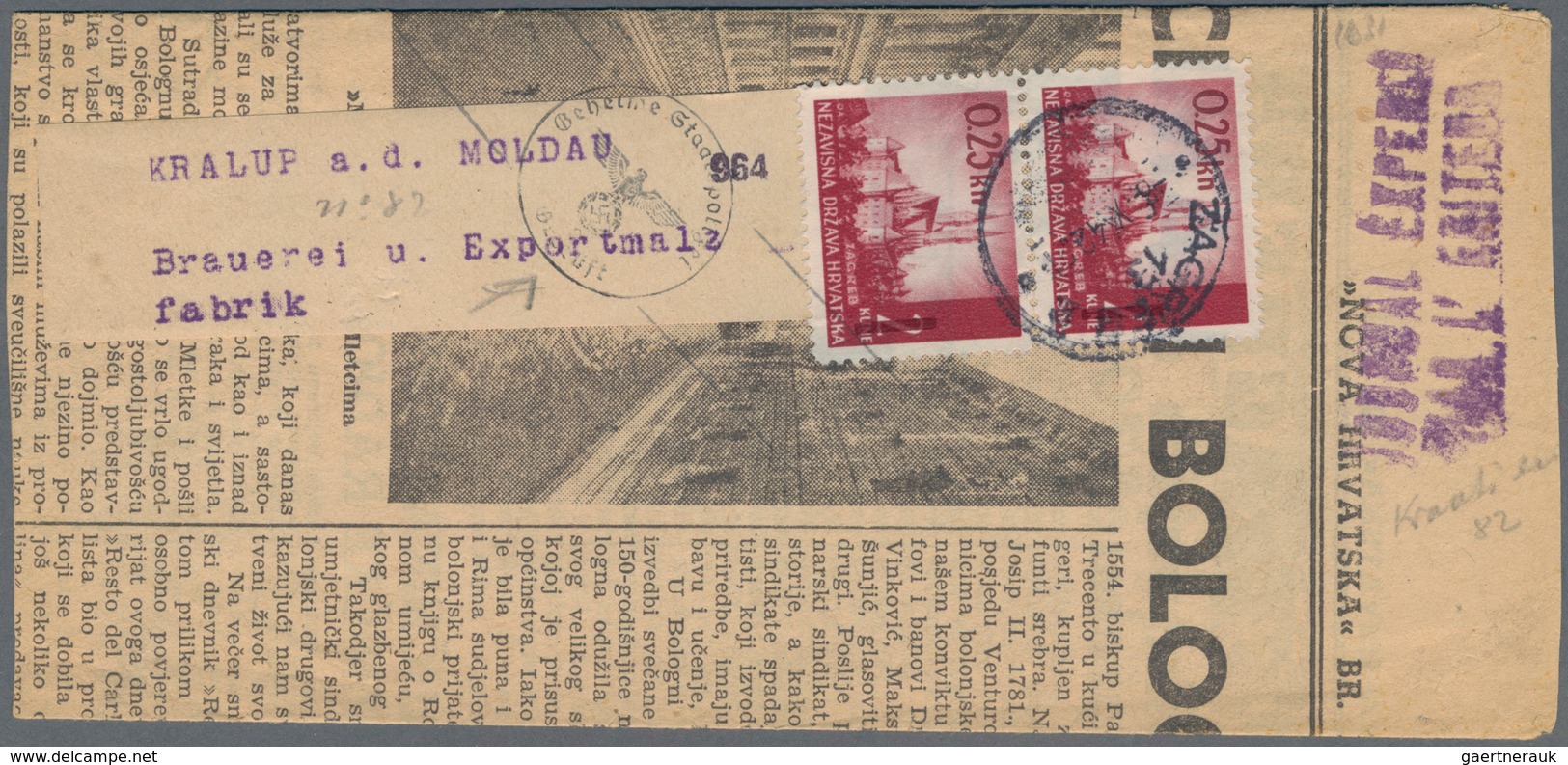 Kroatien: 1942. Two Homemade Newspaper Wrappers (made Of Contemporary Newspaper Waste), Both Address - Croatia