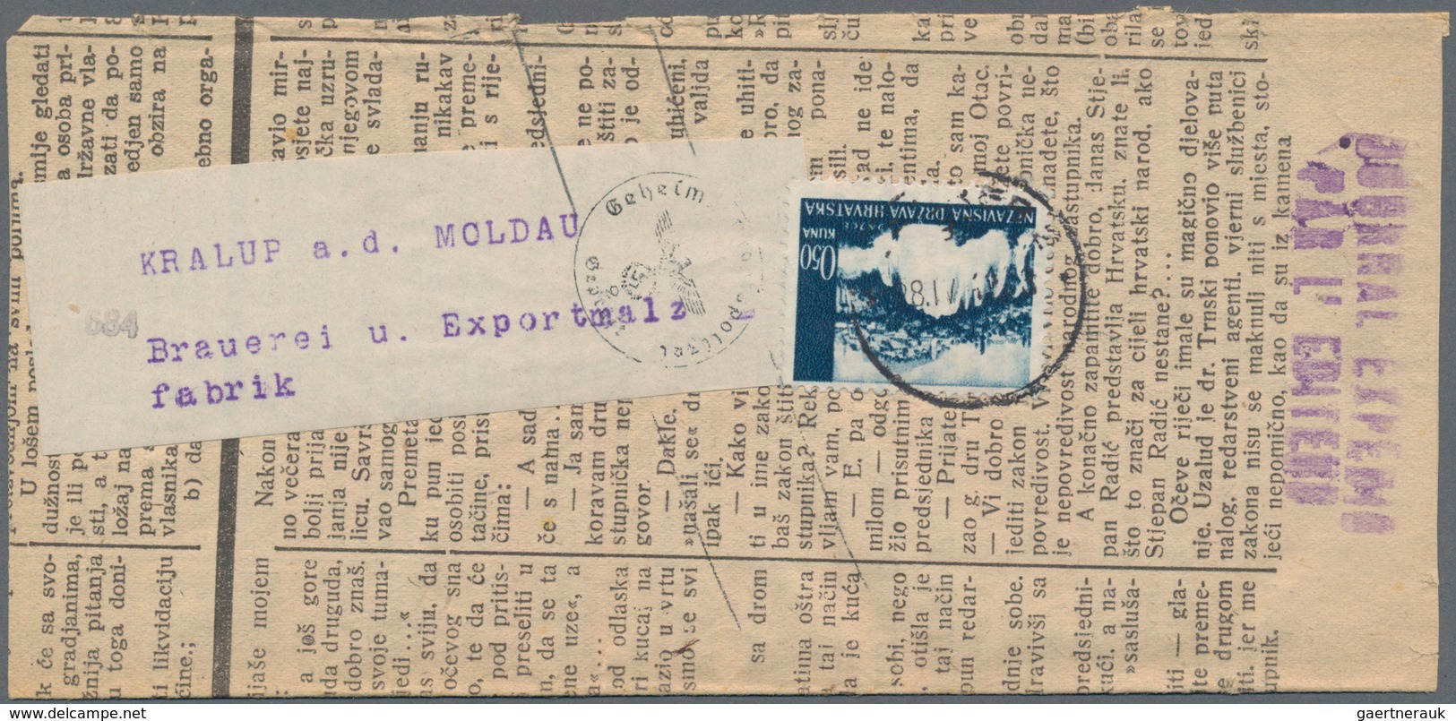 Kroatien: 1942. Two Homemade Newspaper Wrappers (made Of Contemporary Newspaper Waste), Both Address - Kroatië
