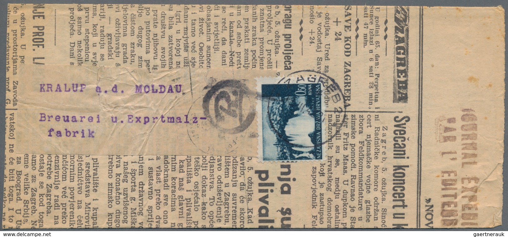 Kroatien: 1942. Two Homemade Newspaper Wrappers (made Of Contemporary Newspaper Waste), Both Address - Kroatië