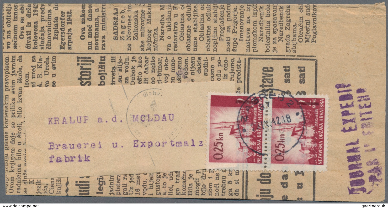 Kroatien: 1942. Two Homemade Newspaper Wrappers (made Of Contemporary Newspaper Waste), Both Address - Croatia